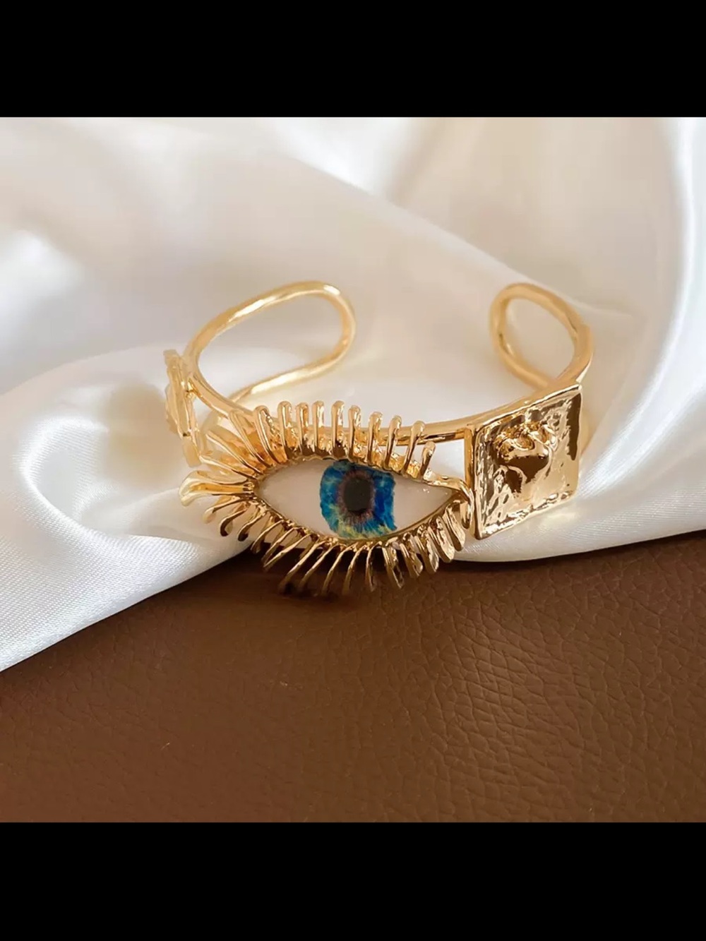 Gold Eye Statement Cuff Bracelet - Blue Accent